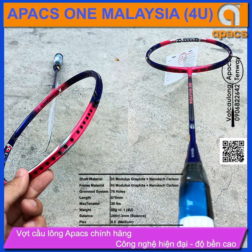 [Chính hãng] Vợt cầu lông Apacs One Malaysia (4U) - sơn nhám tĩnh điện, bền màu, đánh phong trào- có phiếu Bảo hành