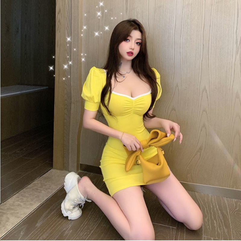 Đầm Ngắn Thiết Kế Xẻ Tà Phong Cách Retro Hàn Quốc Xinh Xắn Cho Nữ