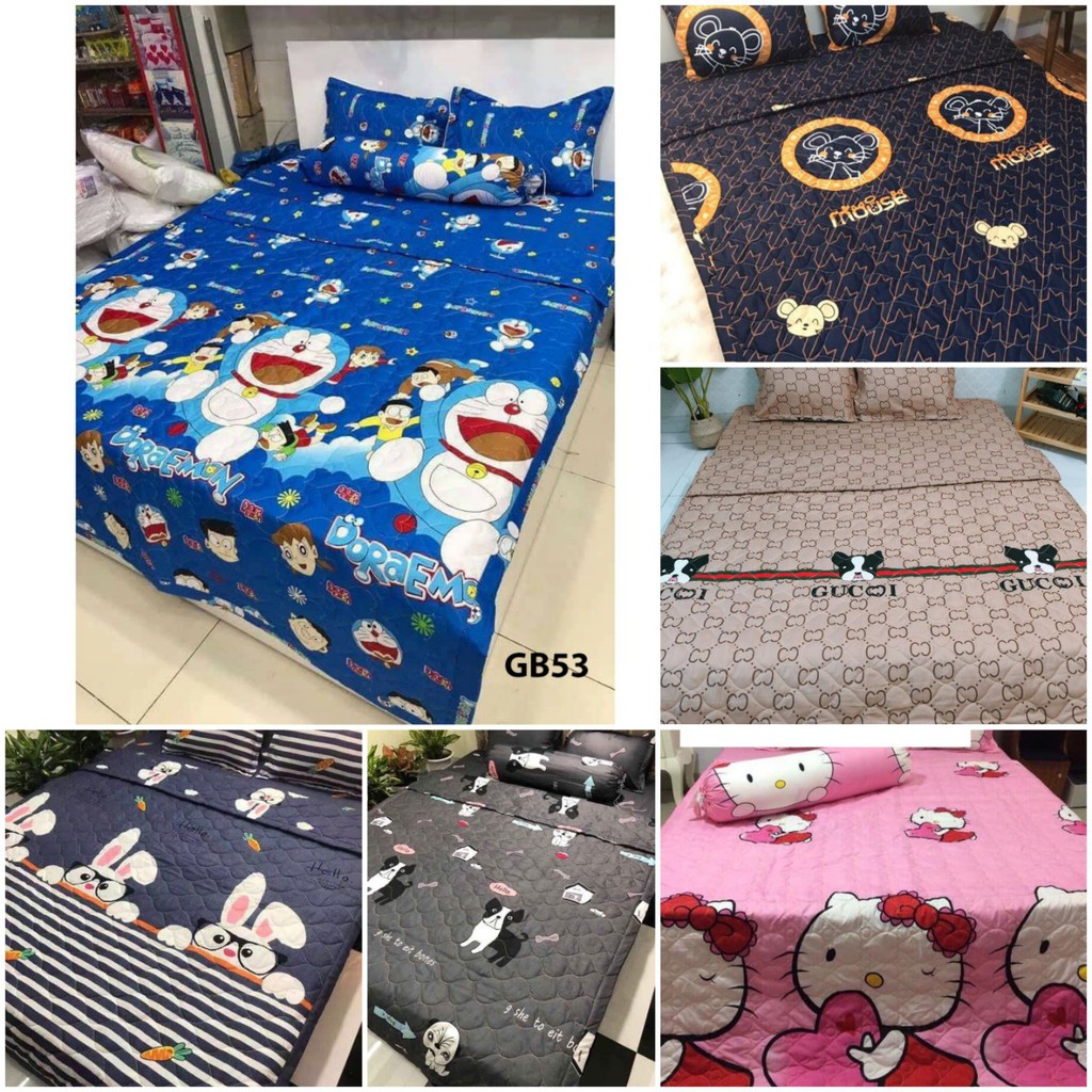 Bộ chăn ga gối 5 món Cotton Poly , Ga gối Cotton ( lưu ý : đệm trên 15cm nhắn tin cho shop)