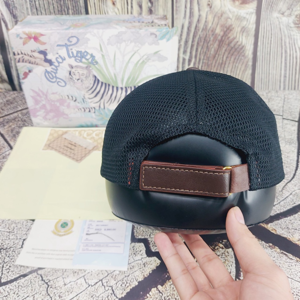 Nón kết lưới ,Mũ GUCCI Hổ lúa quai da nâu lull box hộp