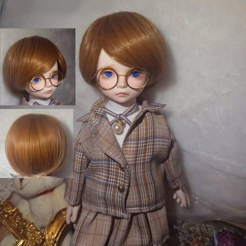 Tóc giả ngắn uốn xoăn cho búp bê Bjd30cm 1/6 1/8