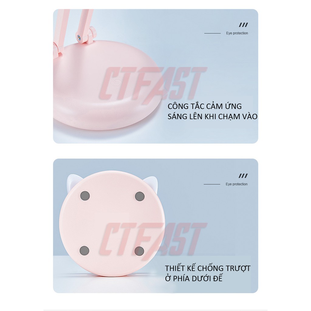 Đèn học để bàn học sinh CTFAST : Thông minh, chống cận thị ,bóng led cảm ứng, tích điện pin sạc dung lượng 2400 mAh