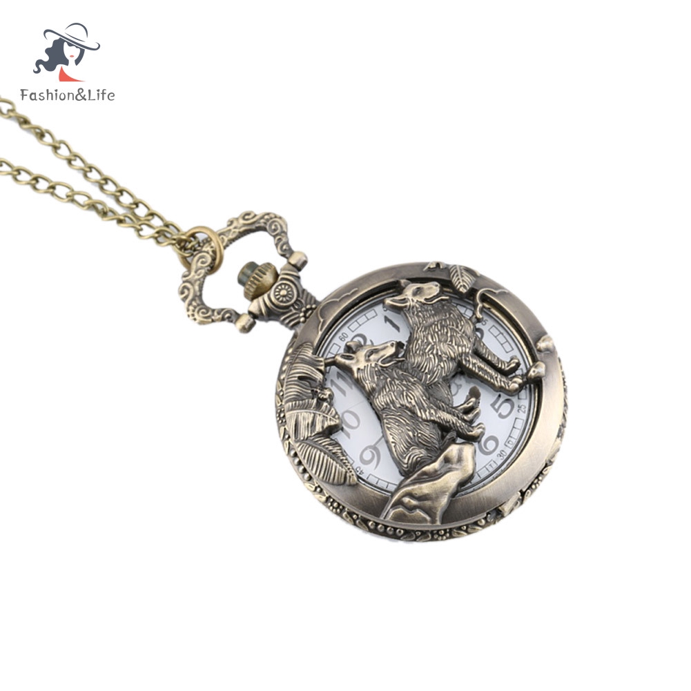 Đồng Hồ Quả Quýt Chạm Khắc Hình Sói Phong Cách Cá Tính