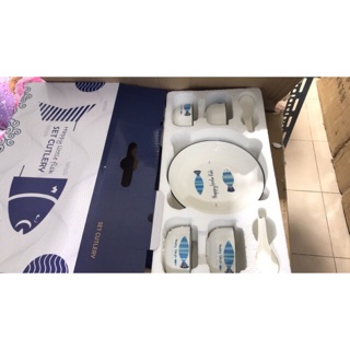 bộ bát đĩa Sứ tráng men cao cấp hình gấu & cá