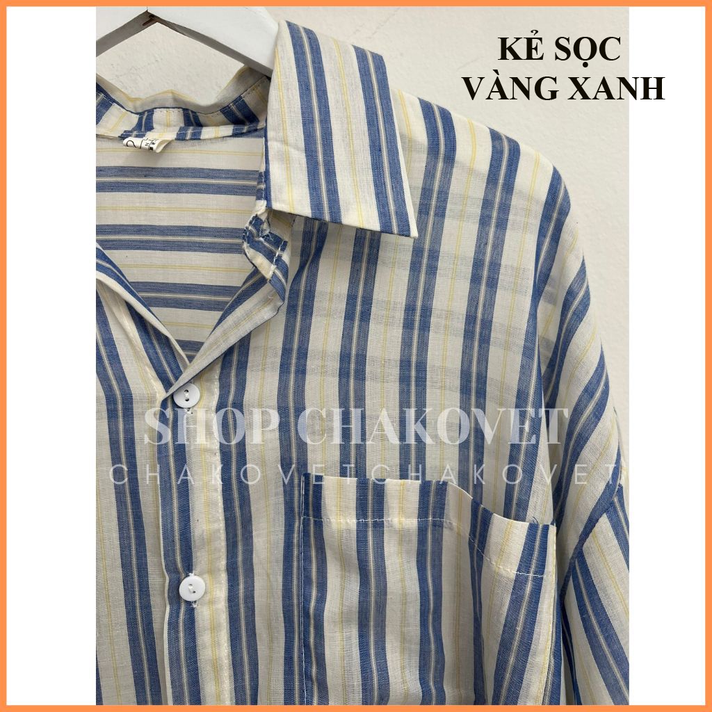 Áo sơ mi kẻ sọc nữ dài tay A8362 phong cách vintage Hàn Quốc, form rộng mặc đi chơi cực cá tính siêu xinh - CHAKOVET