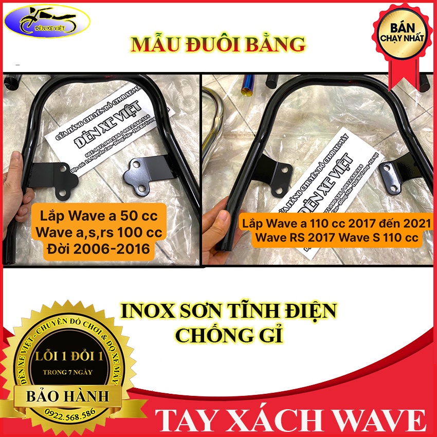 Tay xách tay dắt cảng sau WAVE A S RS 50 100 110 cc - MÀU ĐEN - ĐUÔI BẰNG - inox sơn đen tĩnh điện - Đèn Xe Việt