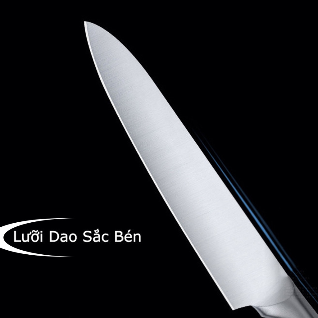 Bộ Dao Kéo Nhật Bản 5 Món Bằng Inox Đúc Nguyên Khối Cao Cấp Kháng Khuẩn Cực Tốt – Tặng Kèm Bộ Để Dao Thớt Chuyên Dụng