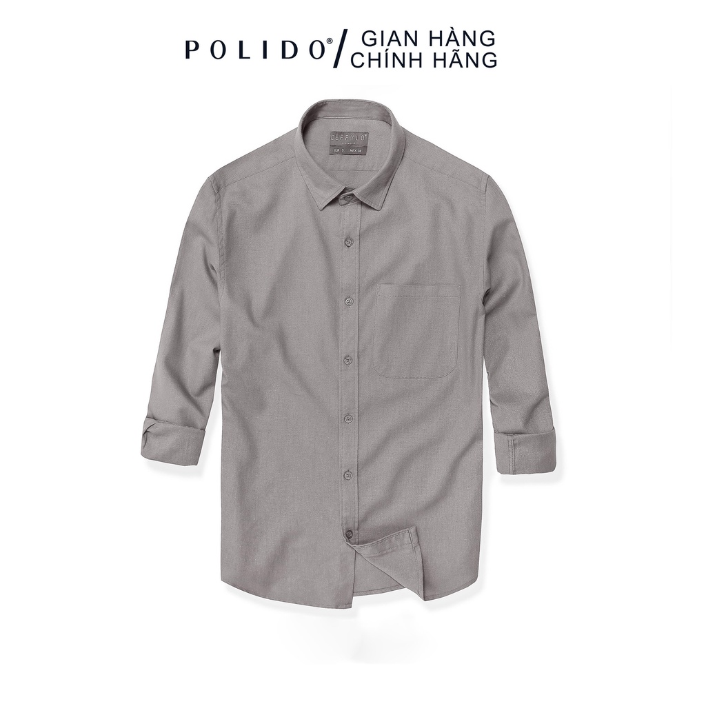 Áo Sơ Mi Dài Tay Đũi CEFFYLO Màu Ghi 100% Cotton Thô, Thấm Hút Tốt, Form Slimfit Thanh Lịch