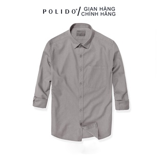 Áo Sơ Mi Dài Tay Đũi CEFFYLO Màu Ghi 100% Cotton Thô, Thấm Hút Tốt, Form Slimfit Thanh Lịch