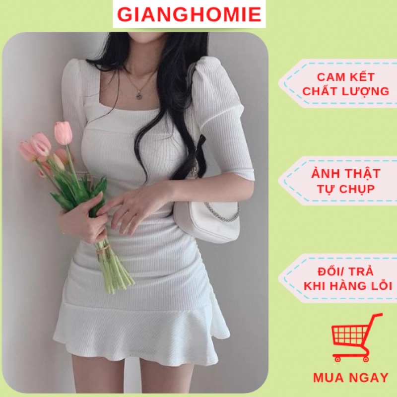 Đầm body đuôi cá cổ vuông ,chất thun gân mềm mại co giãn ôm body