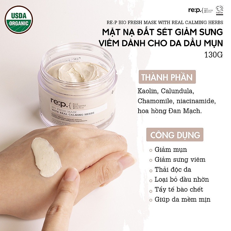 Mặt Nạ Đất Sét Rep Hoa Cúc Cho Da Nhạy Cảm RE:P Bio Fresh Mask With Real Calming Herbs 130g