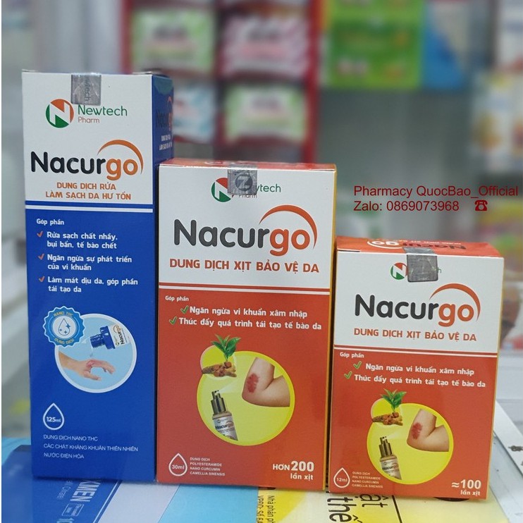 Nacurgo xịt Nghệ Nano - Giúp tái tạo da vết thương hở (Chai 12ml/30ml) - Nacurgo dung dịch rửa