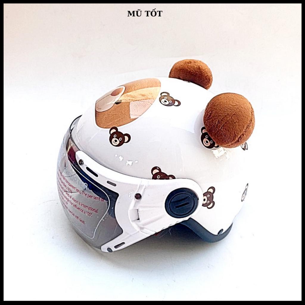 Mũ bảo hiểm cho bé có kính gấu nâu- Trí Liễu - Phù hợp với bé từ 5 đến 14 tuổi - bảo hành 12 tháng