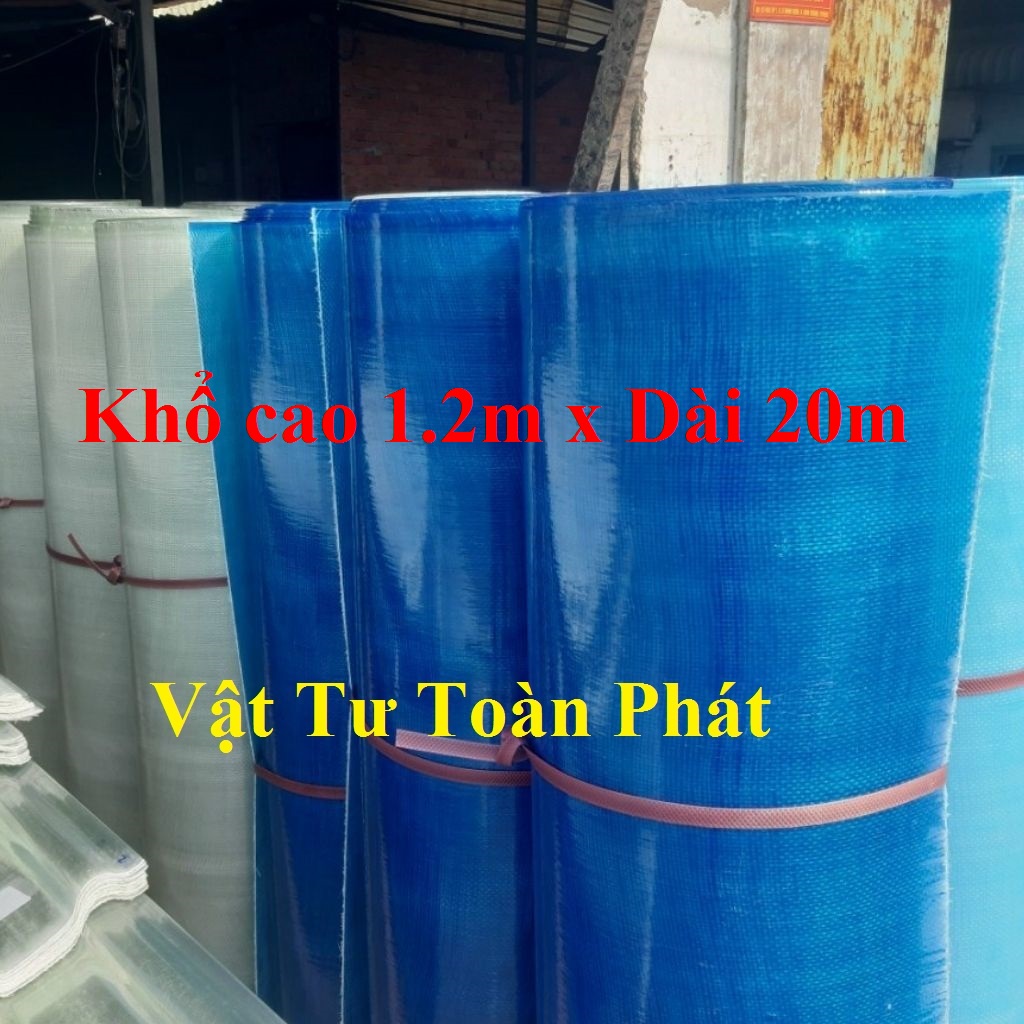 ( Khổ cao 1m x dài 20m ) Tấm tôn nhựa phẳng Caro lấy ánh sáng màu trắng đục/ màu xanh che nắng mưa