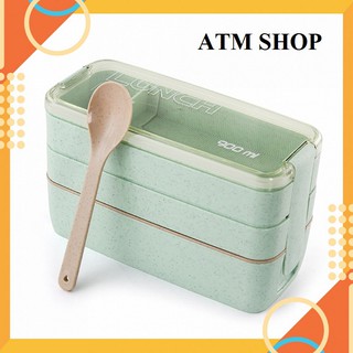 HỘP CƠM LÚA MẠCH 3 TẦNG 900ML - CÀ MÊN ĐỰNG CƠM