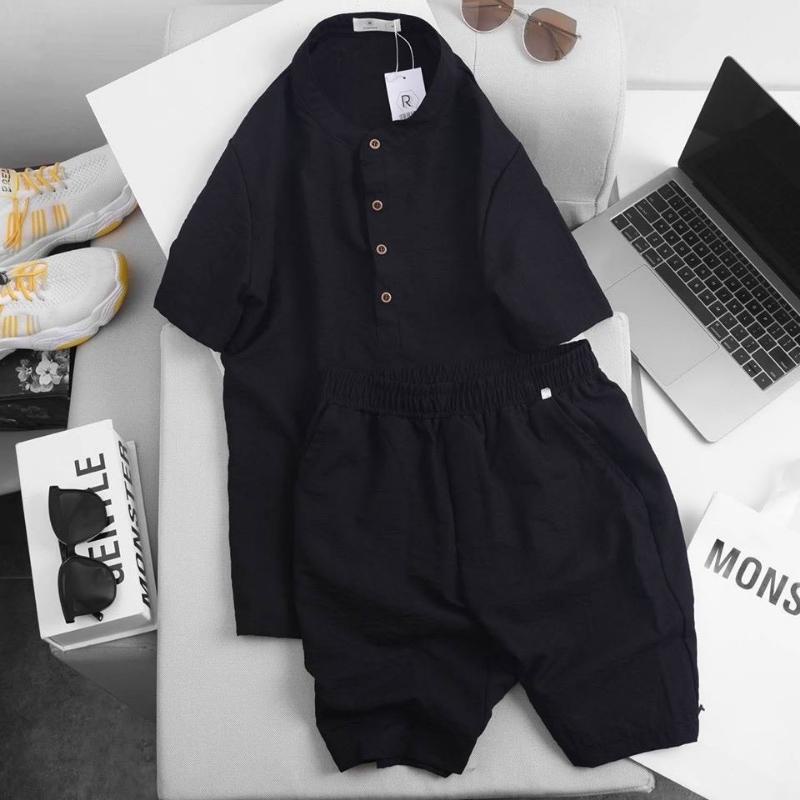 Sét Đồ bộ nam đẹp chất vải đũi nam cộc tay ,quần đùi ngắn áo sơ mi nam ngắn tay cao cấp cổ tàu cổ trụ form ôm rộng