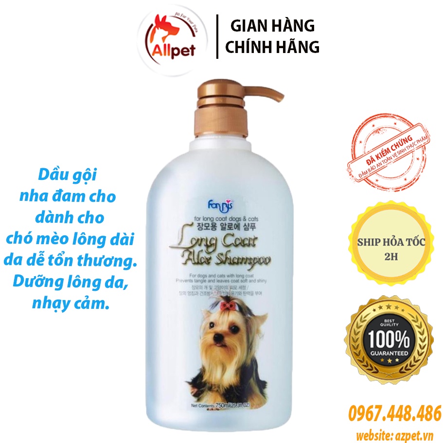 Dầu Gội nha đam dành Cho Chó Mèo Lông Dài ForCan, dầu gội dưỡng lông cho chó mèo da nhạy cảm. Chai 750ML
