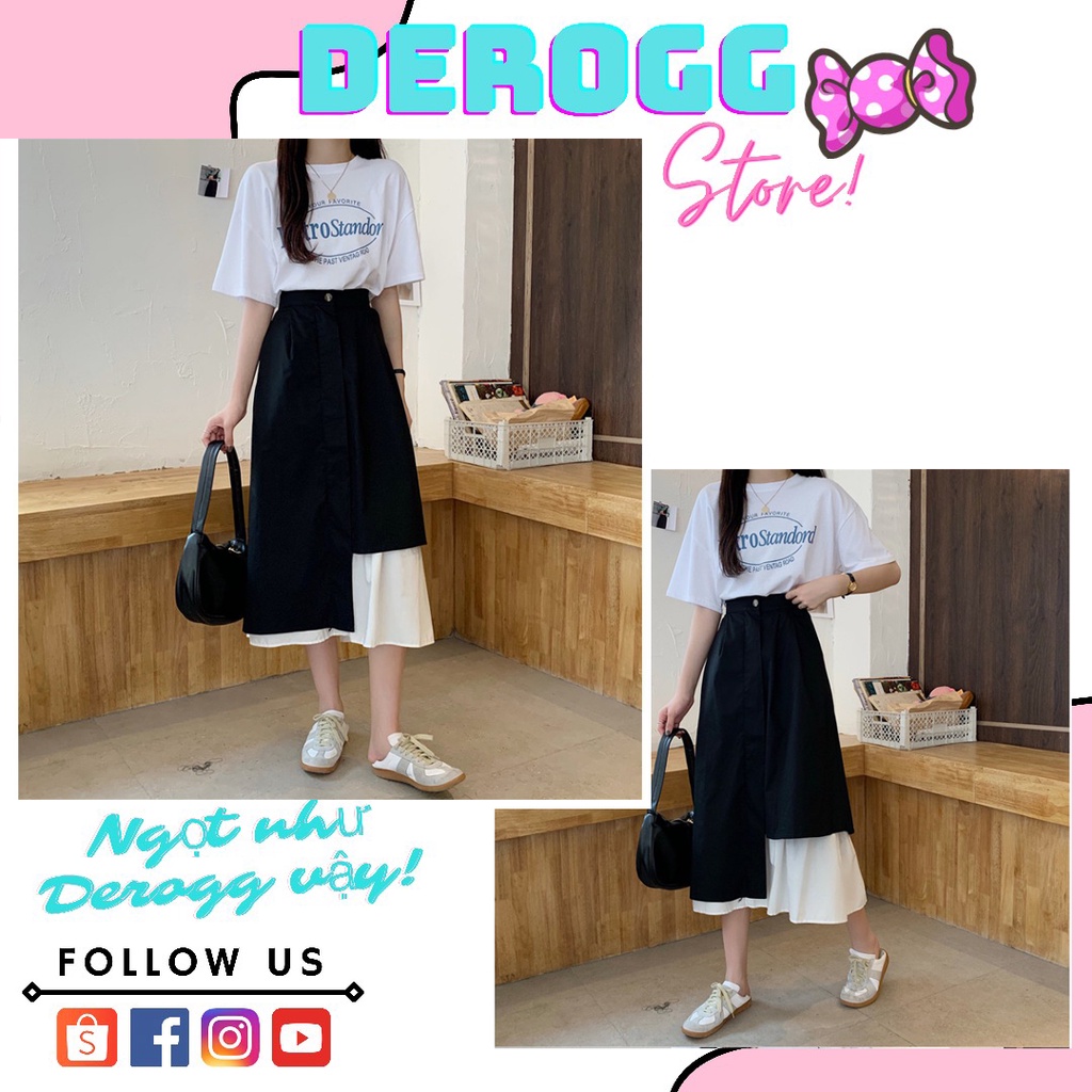 💖 Chân Váy Dài Xòe Vạt Lệch Phối Đen Trắng DEROGG ( Video Thật / Sẵn )💖 𝘍𝘳𝘦𝘦𝘴𝘩𝘪𝘱 💖 | BigBuy360 - bigbuy360.vn