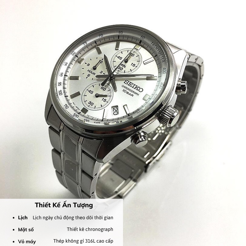 Đồng hồ Seiko Chronograp SSB37 nam bấm giờ thể thao Tachymeter chống nước 10 ATM dây thép cao cấp chính hãng