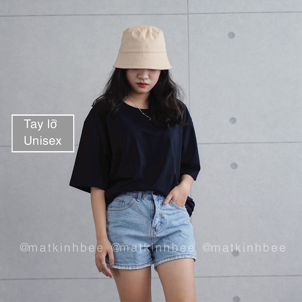 Áo thun tay lỡ Unisex 100% Cotton form rộng oversize phông trơn cho nam nữ BEE1504-7A1