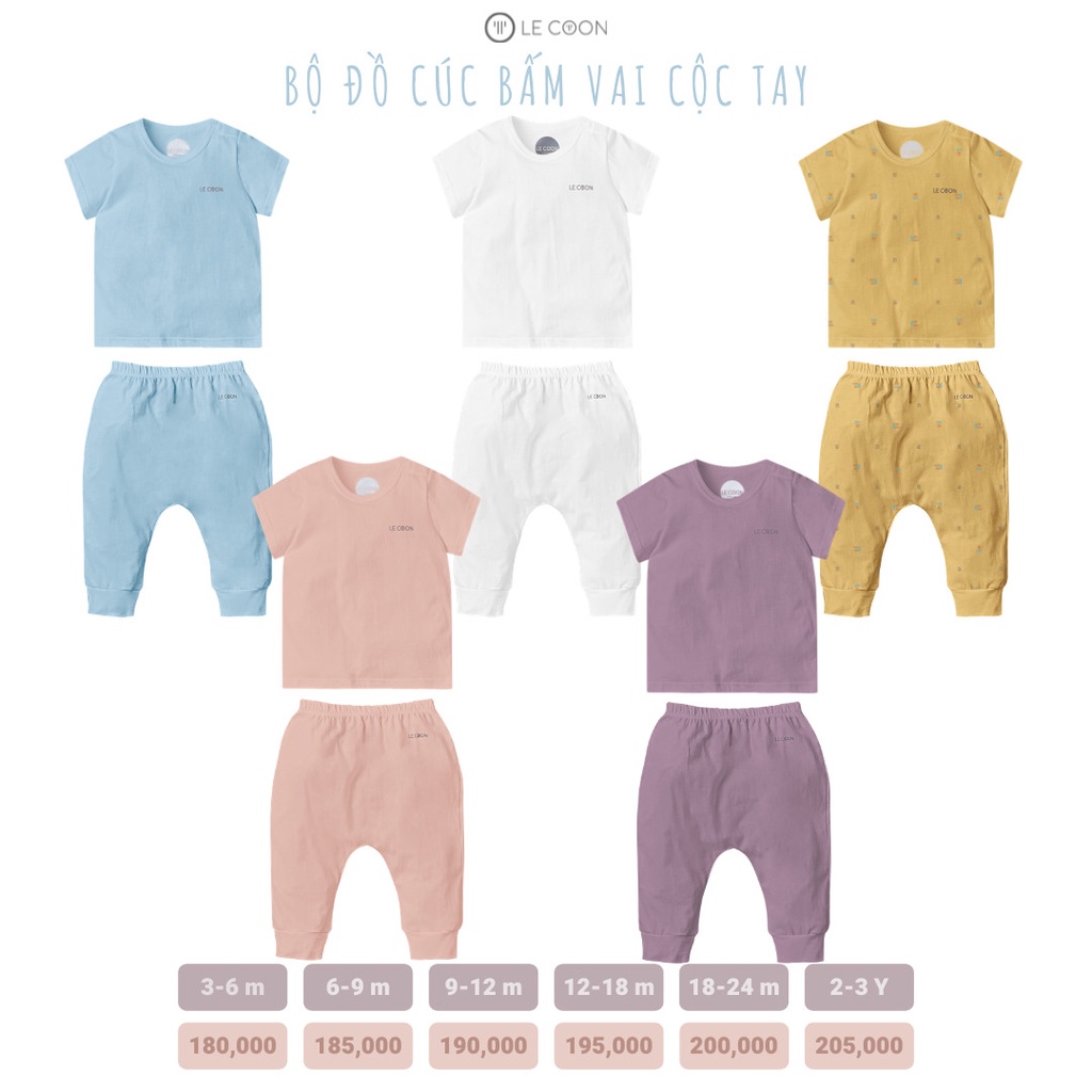 LE COON  Bộ quần áo trẻ em Lecoon cúc bấm vai cộc tay (áo cộc- quần dài) chất liệu cotton 100%