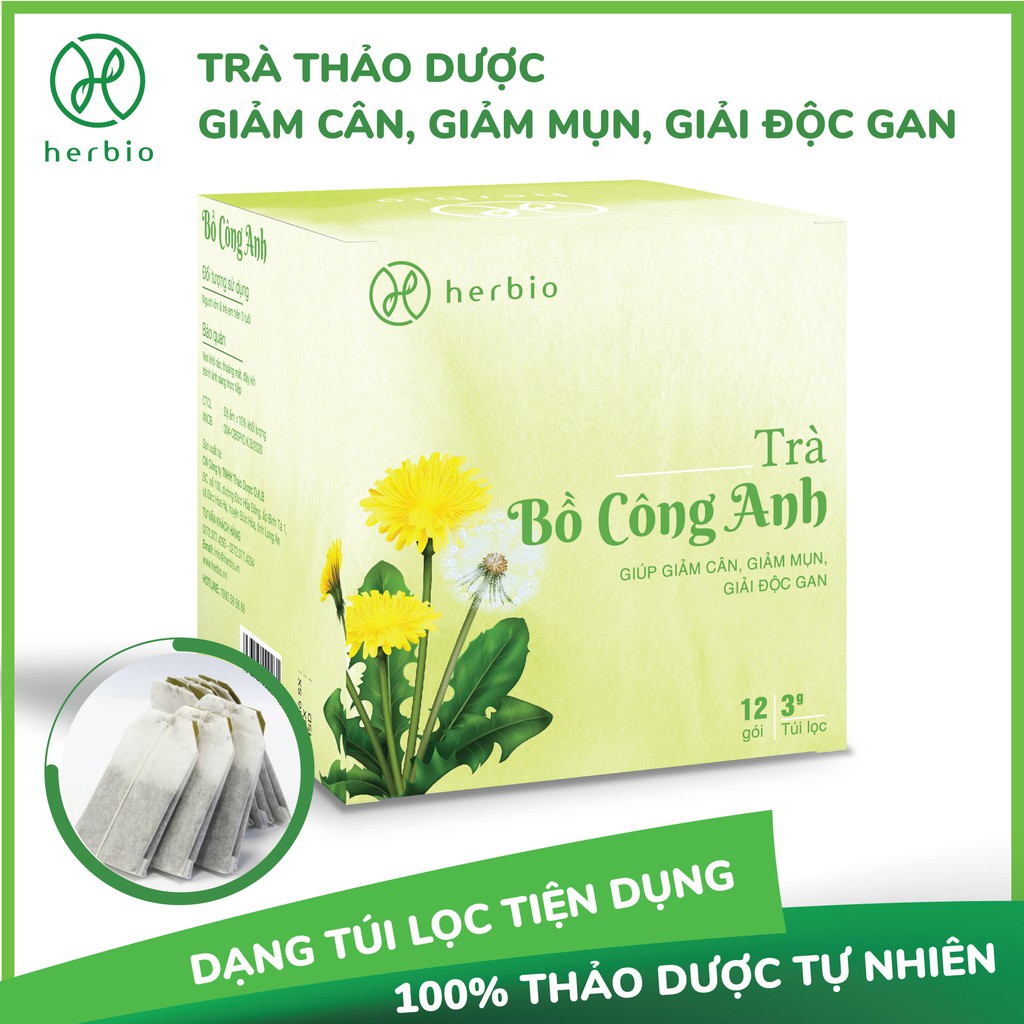 Trà thảo dược Bồ Công Anh Herbio - giúp giảm cân, giảm mụn, mát gan giải độc , hộp 12 gói