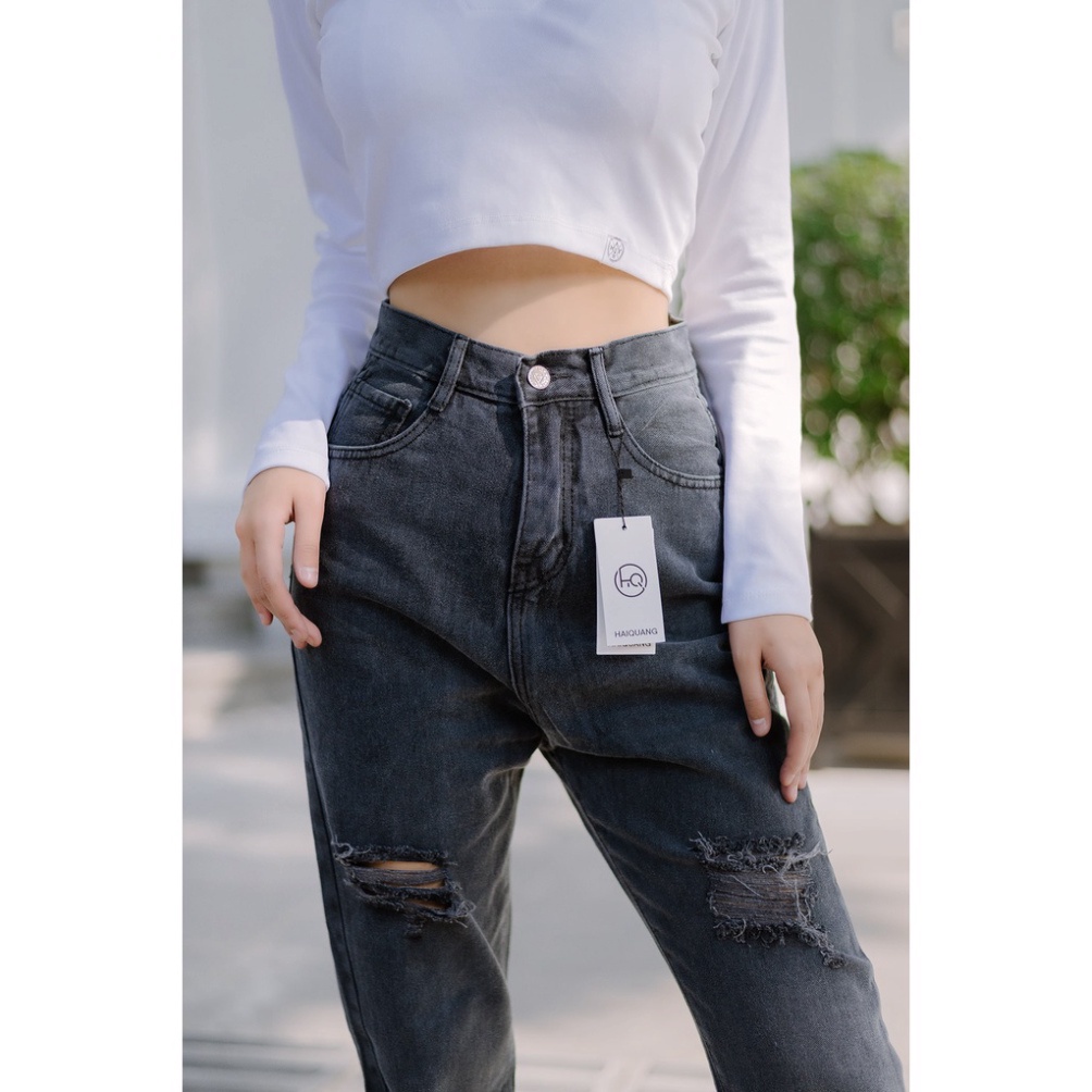 Quần jean baggy cạp cao, quần bò rách gối ống rộng cao cấp sp004 đổi trả nếu không hài lòng | BigBuy360 - bigbuy360.vn