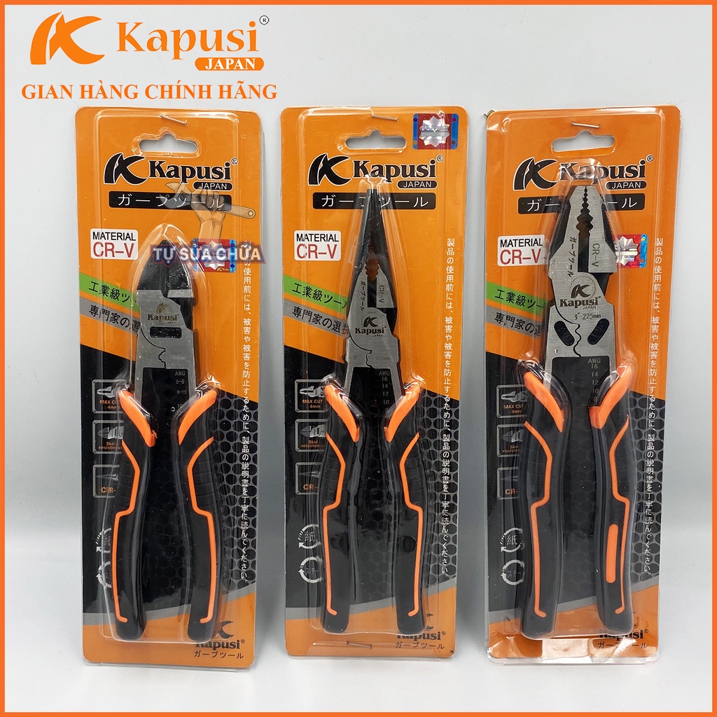 Kìm điện - Kìm cắt - Kìm nhọn đa năng công nghiệp Kapusi, thép CR-V đen xám cao cấp mạ Niken chống gỉ
