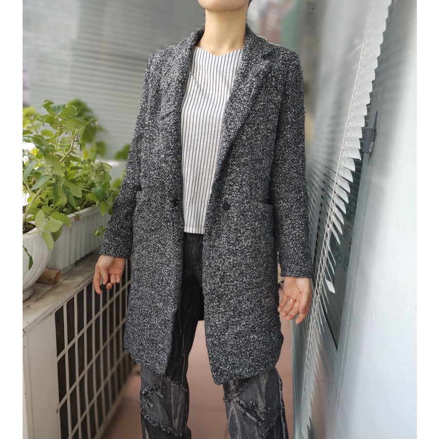 Áo khoác Măng tô Dạ Tweed Hàn second-hand, áo mangto, Trench coat- Đồ Si Bon MT7