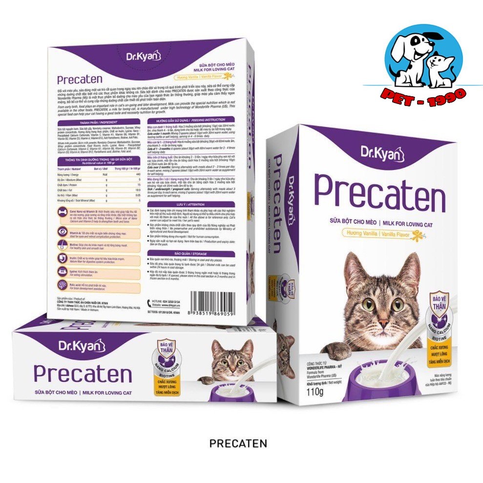 Sữa Bột Dinh Dưỡng Cao Cấp Dr.Kyan Precaten Hương Vanilla 110g Cho Chó Mèo