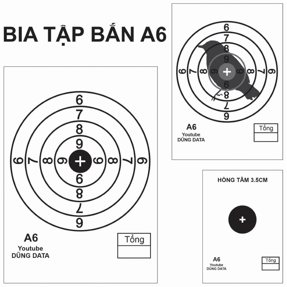 100 Bia tập bắn và thi đấu Ná Cao Su Khổ giấy A6 10x15cm loại decal có keo dán sẵn tiện dụng - DATA SlingShot