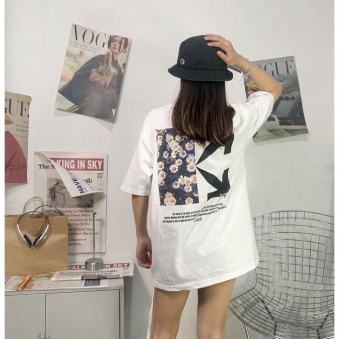 ÁO THUN, ÁO PHÔNG TAY LỠ UNISEX FORM RỘNG OVERSIZE OFF WHITE HOA CÚC M65 [ AH ]