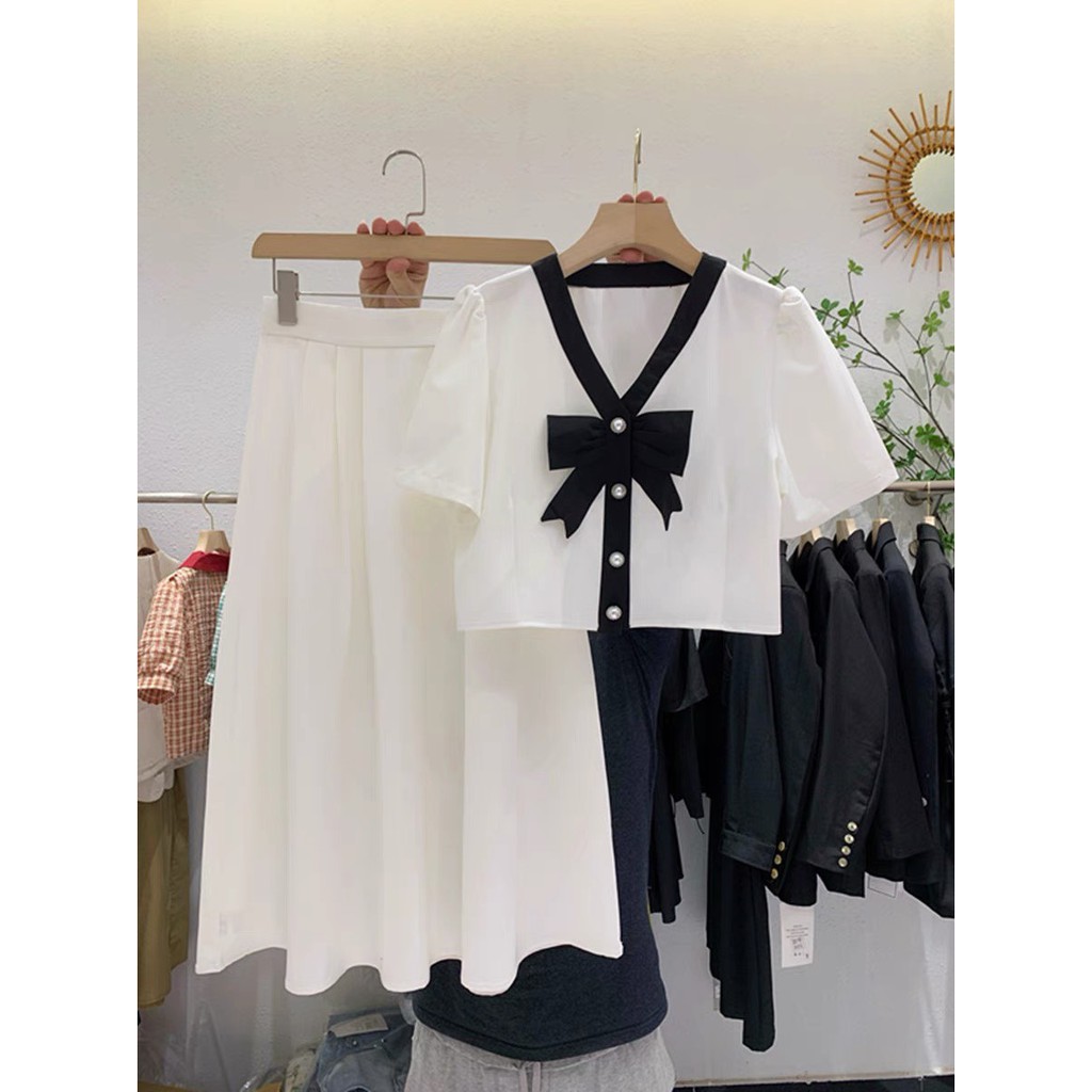 [HÀNG QCCC] - SET váy ulzzang tiểu thư cổ nơ cúc ngọc - B50 - jannahouse