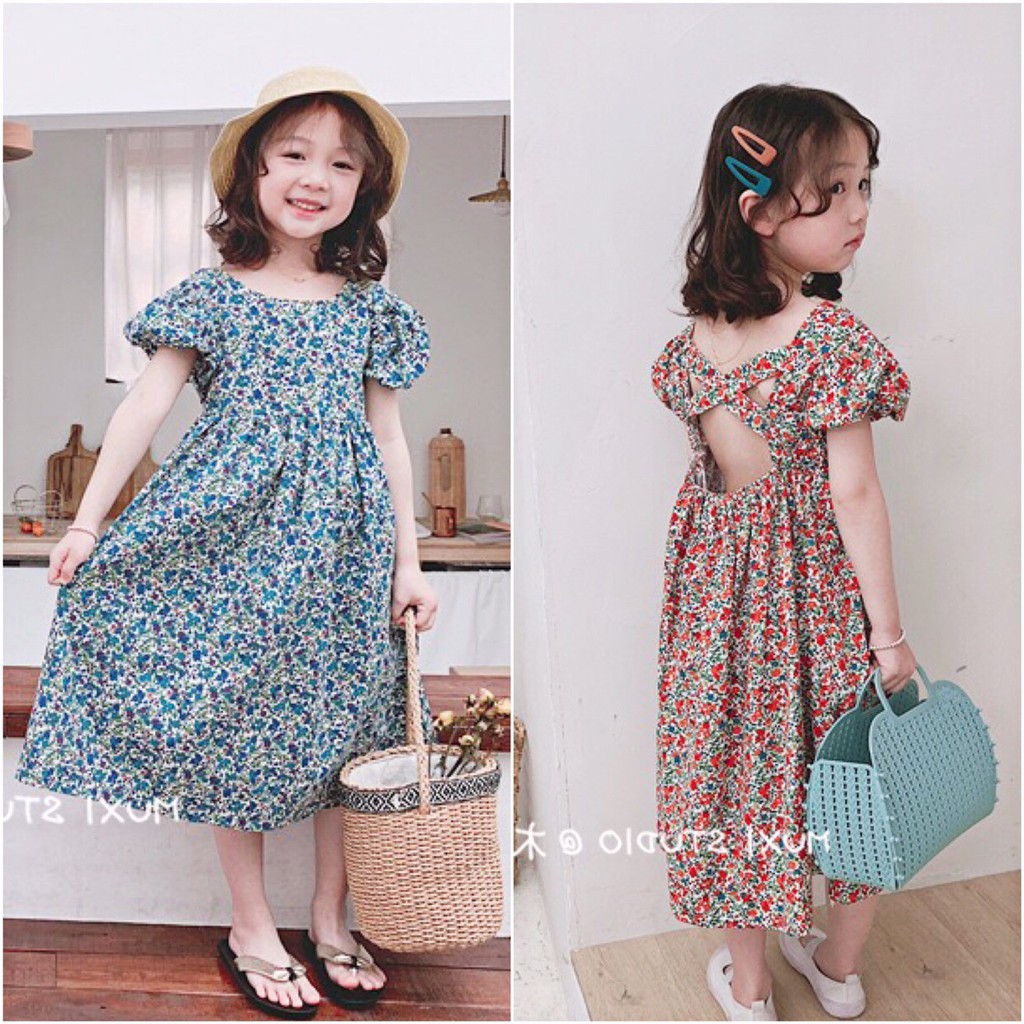 Đầm Hoa Hở Lưng Cho Bé Gái
