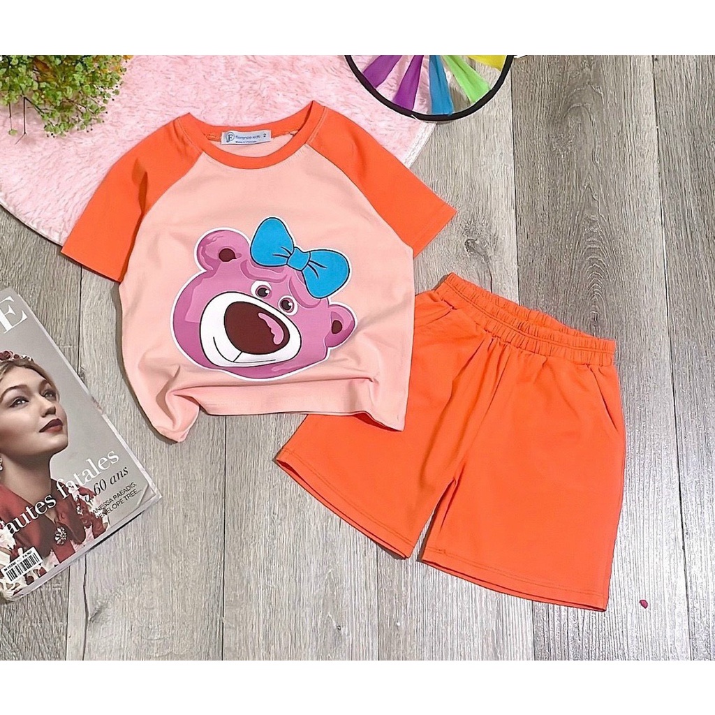 SET5 đồ bộ bé gái dễ thương in GẤU NƠ phối raplang từ 7kg đến 25kg-GAURAPLANG