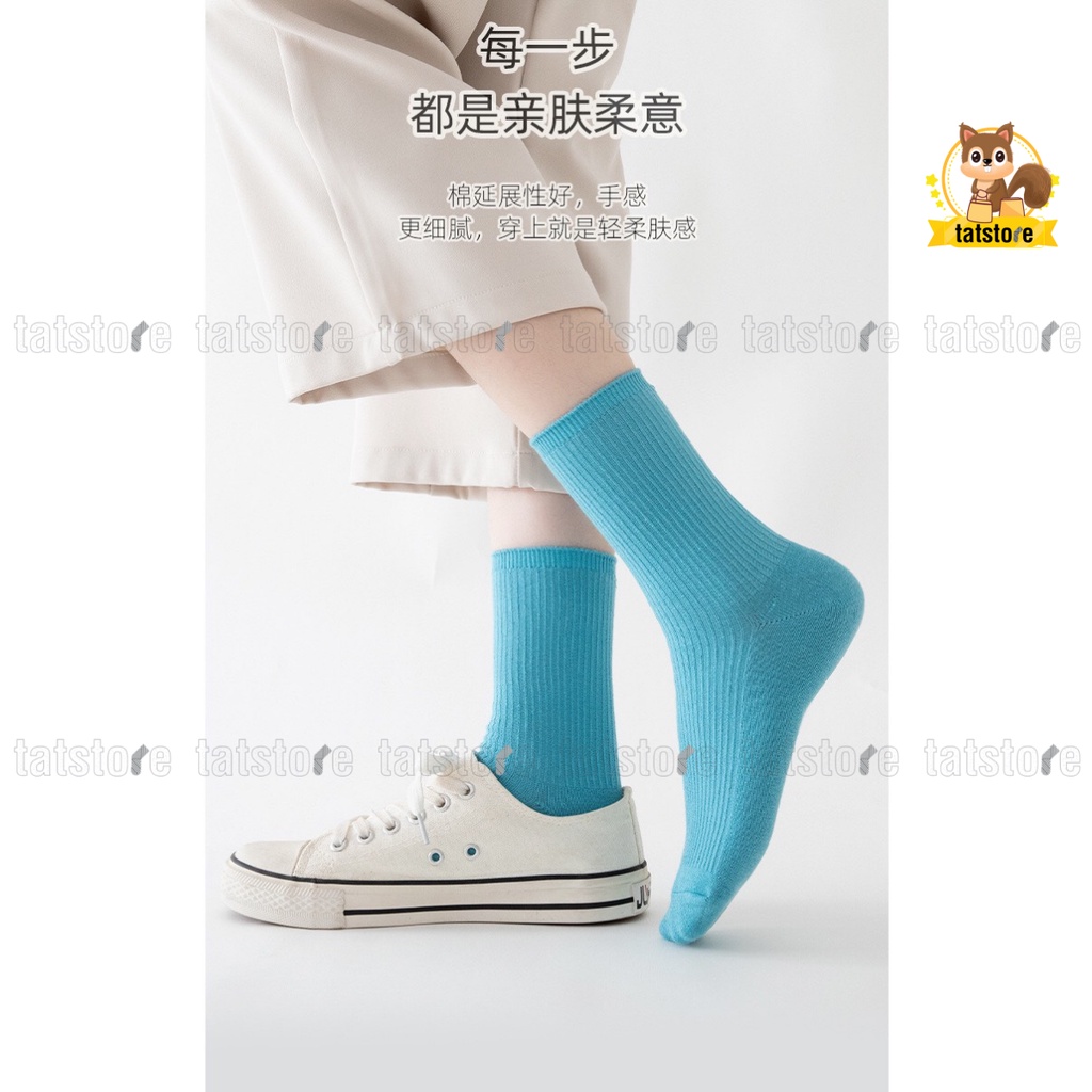 Combo tất nữ cổ cao trơn màu trắng xanh Hàn Quốc cực kì phong cách và sành điệu 6 đôi TẤT STORE 2CCF3
