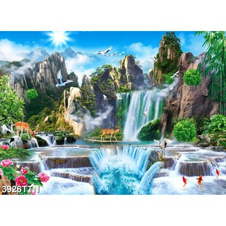 TRANH DÁN TƯỜNG 3D SƠN THUỶ HỮU TÌNH THÁC NƯỚC ĐẸP NHIỀU MẪU - TRANH NON NƯỚC HỮU TÌNH