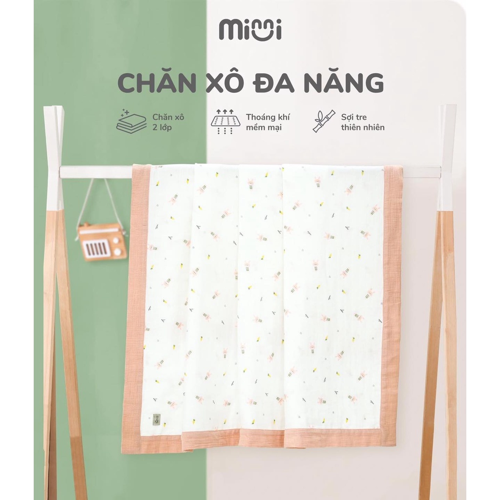 Chăn xô Bamboo đa năng Mimi Uala Rogo size 125cm x 125cm cao cấp mềm mịn thấm hút mồ hôi tốt cho bé trai bé gái