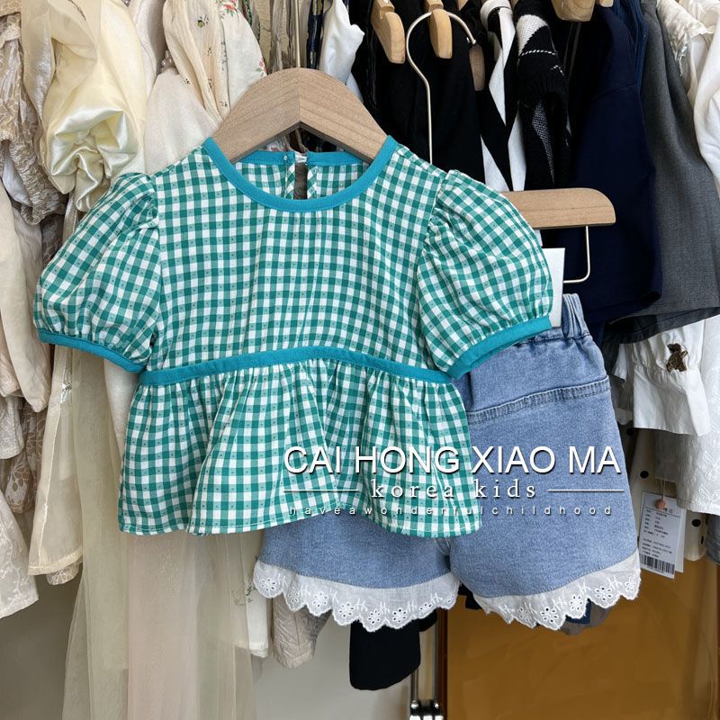 Bộ Áo Thun Cotton + Quần Short Phong Cách Hàn Quốc Thời Trang Mùa Hè Cho Bé Gái