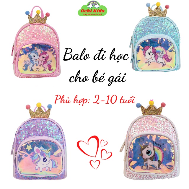 Balo đi học bé gái ngựa Pony đính kimsa, balo thời trang cho bé mầm non tiểu học Ochi Kids