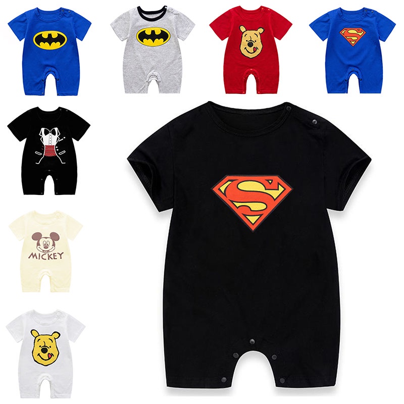 Bộ Áo Liền Quần Tay Ngắn Vải Cotton In Hoạt Hình Thời Trang Mùa Hè Cho Bé