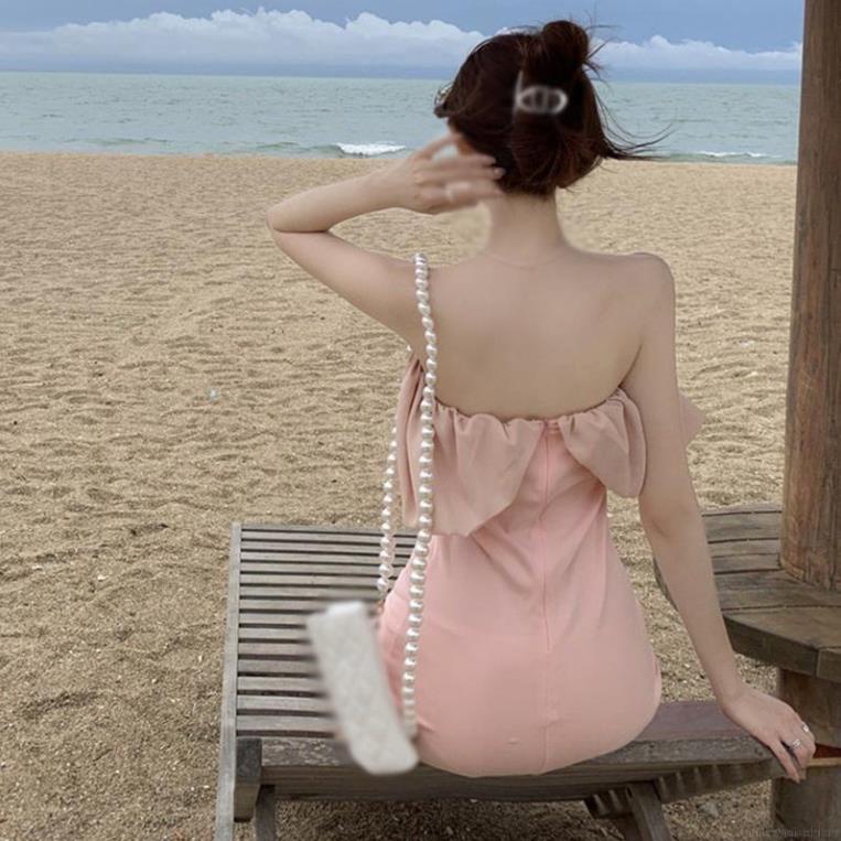 Đầm Cúp Ngực Dáng Ôm Phối Bèo( Đầm Hồng) Nữ Tính- Thời trang Quyến Rũ