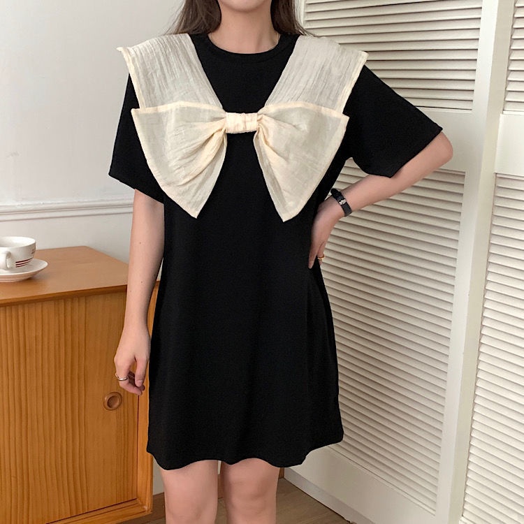 Đầm Thun Dáng Rộng Màu Đen In Hình Bướm Phong Cách Hàn Quốc Ngọt Ngào Và Đáng Yêu Dành Cho Bạn Gái