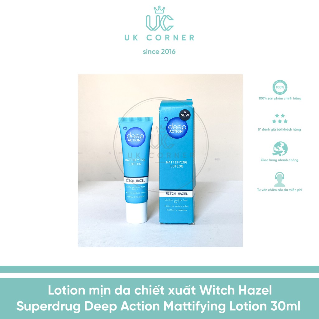 [Vỏ móp do Vận chuyển] Lotion mịn da chiết xuất Witch Hazel Superdrug Deep Action Mattifying Lotion 30ml