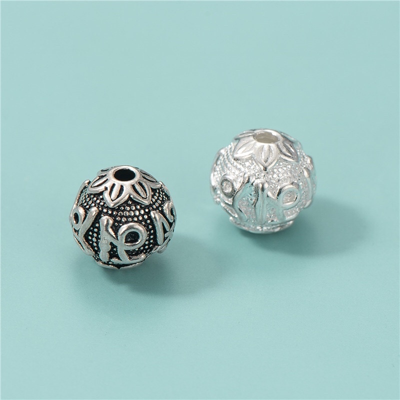 Charm bạc HTJEWELRY cao cấp bi chạm nổi Lục Tự/ bi lục chú PH268
