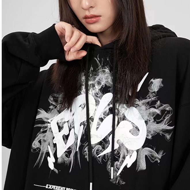 【ZHELIHANGFEI】Áo Hoodie Tay Dài Form Rộng Họa Tiết In Theo Phong Cách Preppy Dễ Phối Đồ