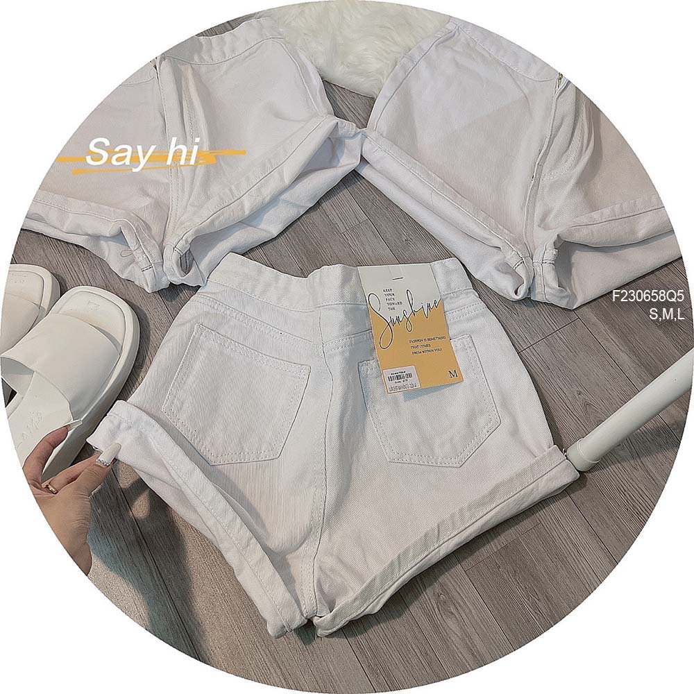Quần short jean trắng lưng cao hàng đẹp!
