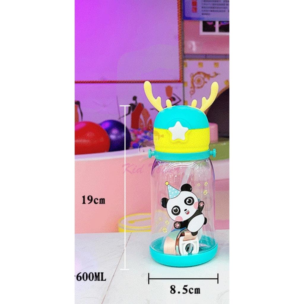 Bình đựng nước có ống hút cute cho bé đi học dung tích 600ml