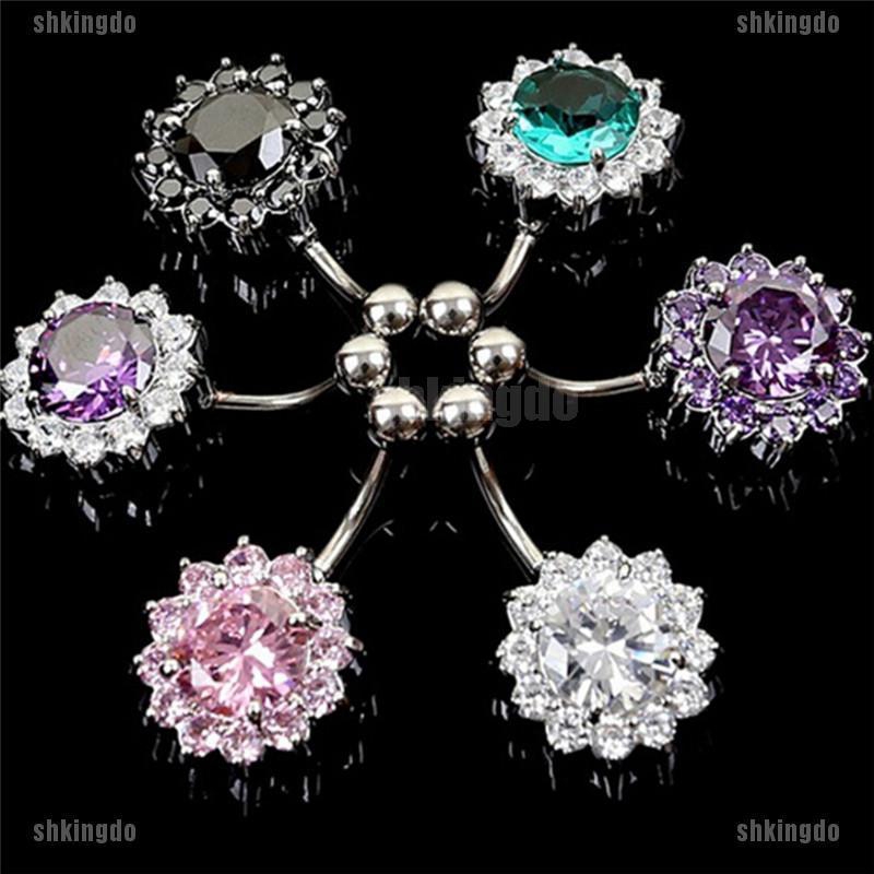 Khuyên rốn hình hoa đính đá bằng thép không gỉ