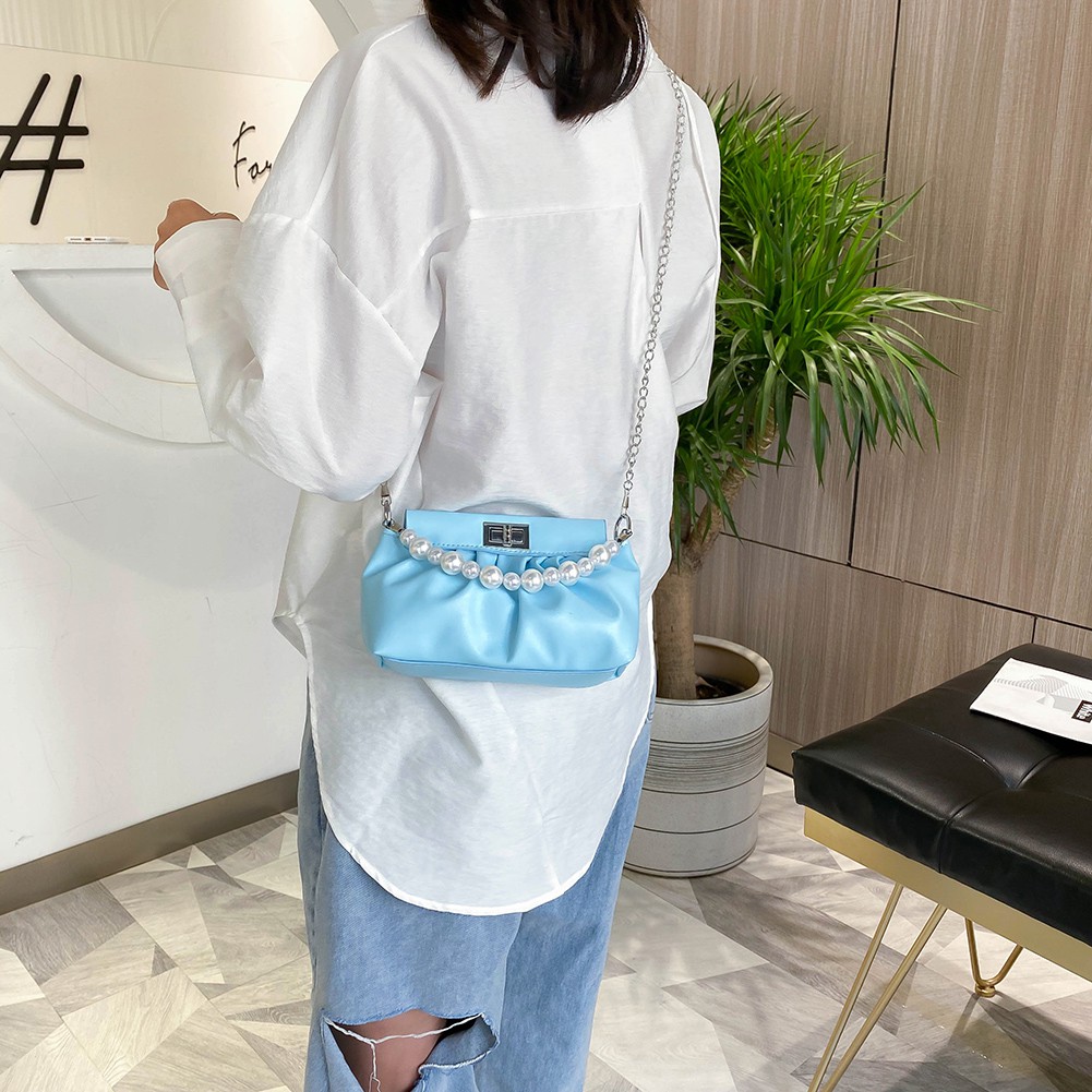 Túi Xách Da Pu Dây Đeo Xích Đính Hạt Ngọc Trai Nhân Tạo | BigBuy360 - bigbuy360.vn
